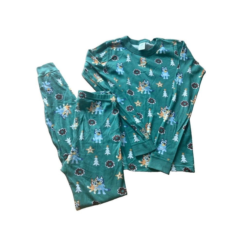 Hanna Anderson Kids 2-Piece Cotton Pajama Set Bluey - Green - Holiday - Size 14